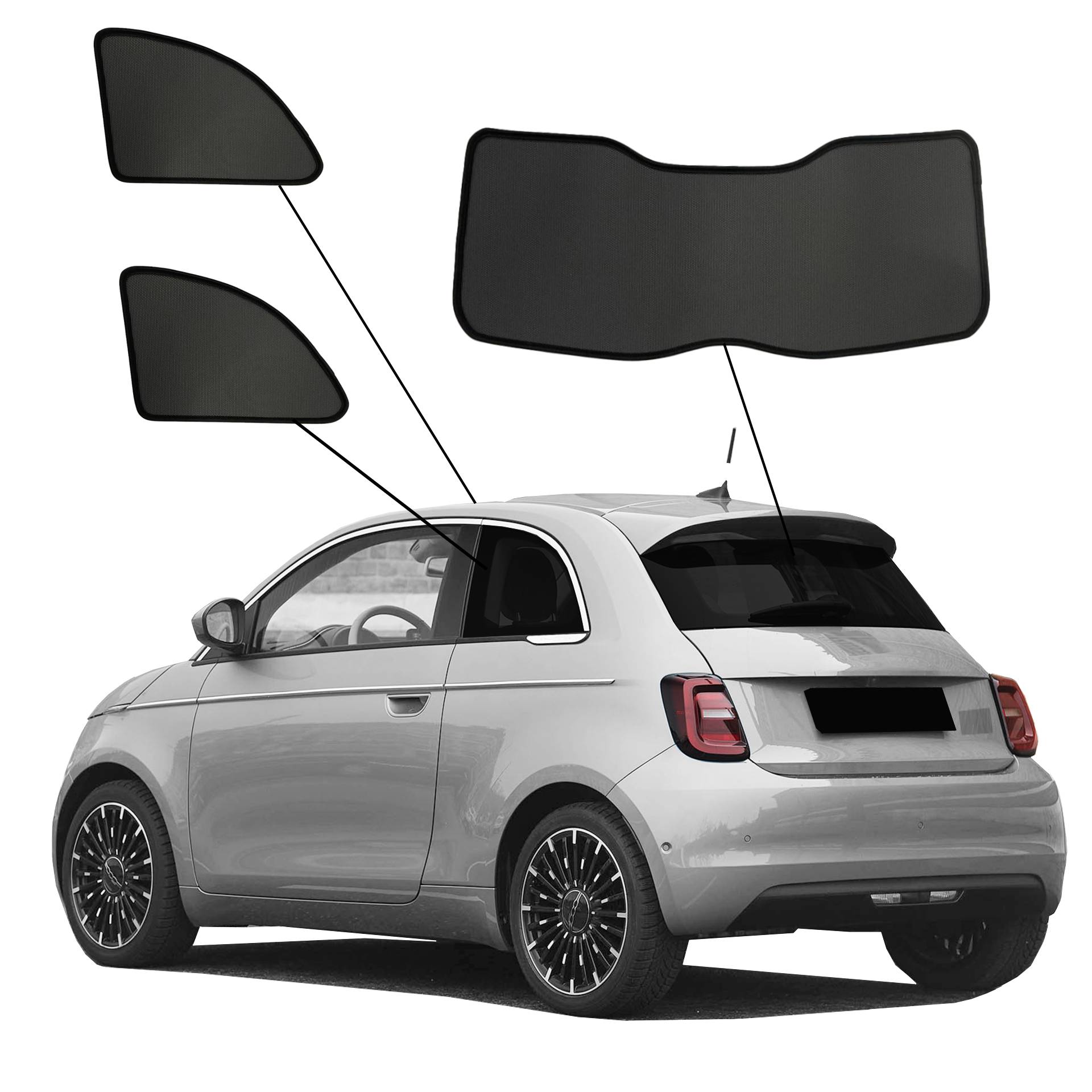Fiat 500e SunClip privacy & sun protection 2020- a Fiat 500e with an BC set