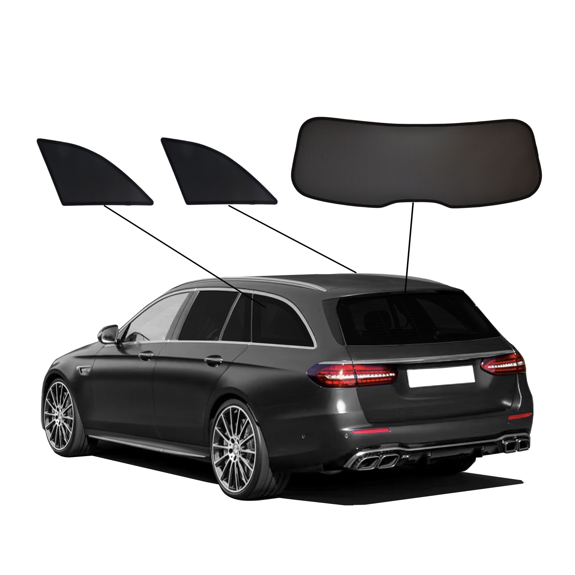 Mercedes E-Klasse T-Modell SunClip Auto Sonnenschutz & Sichtschutz 2016-2023 Heckfenster & Seitenfenster-Set 3-teilig eine Mercedes E-Klasse T-Modell mit einem BC Set