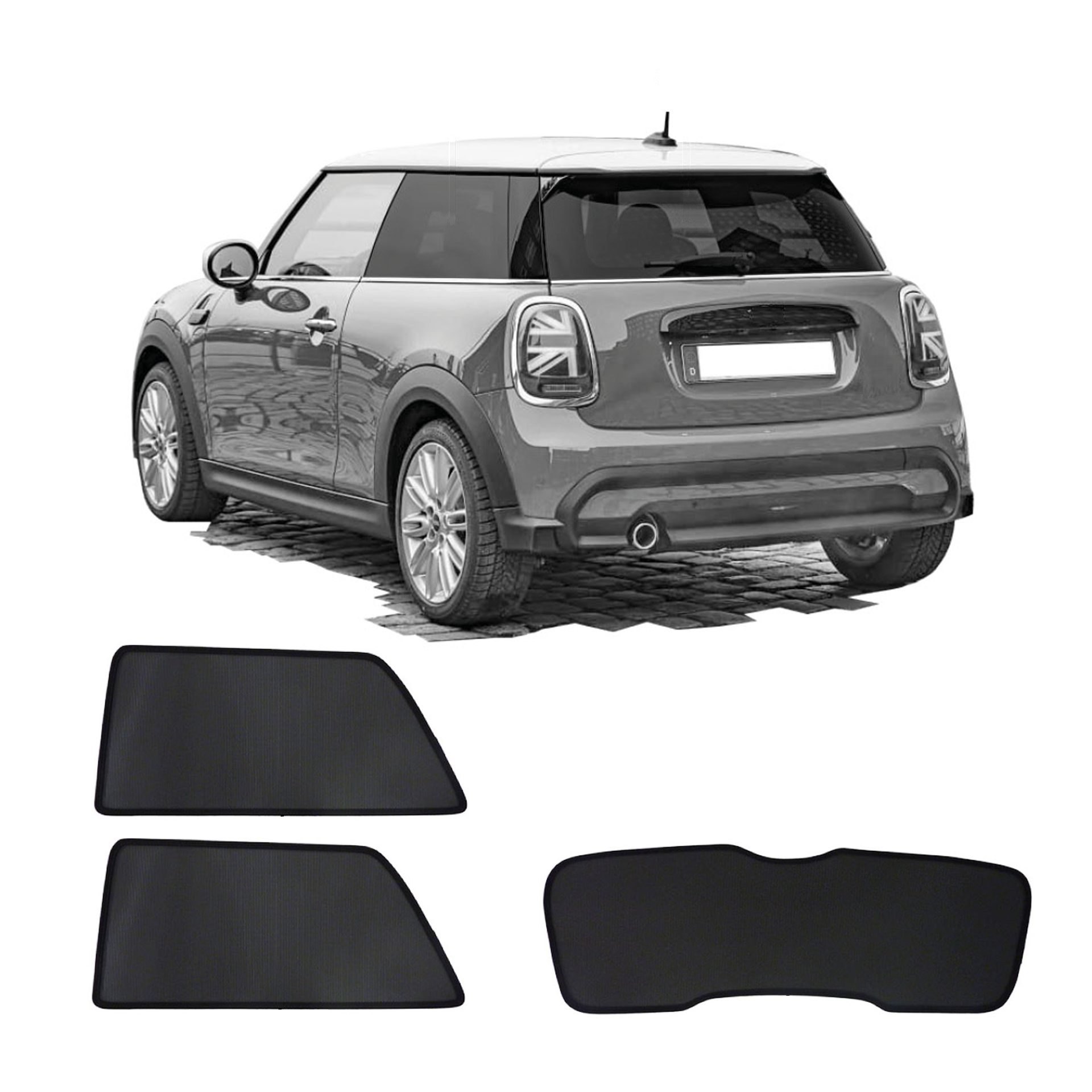 Mini Cooper/One SunClip privacy & sun protection 2014-2024 a Mini Cooper with a BC set