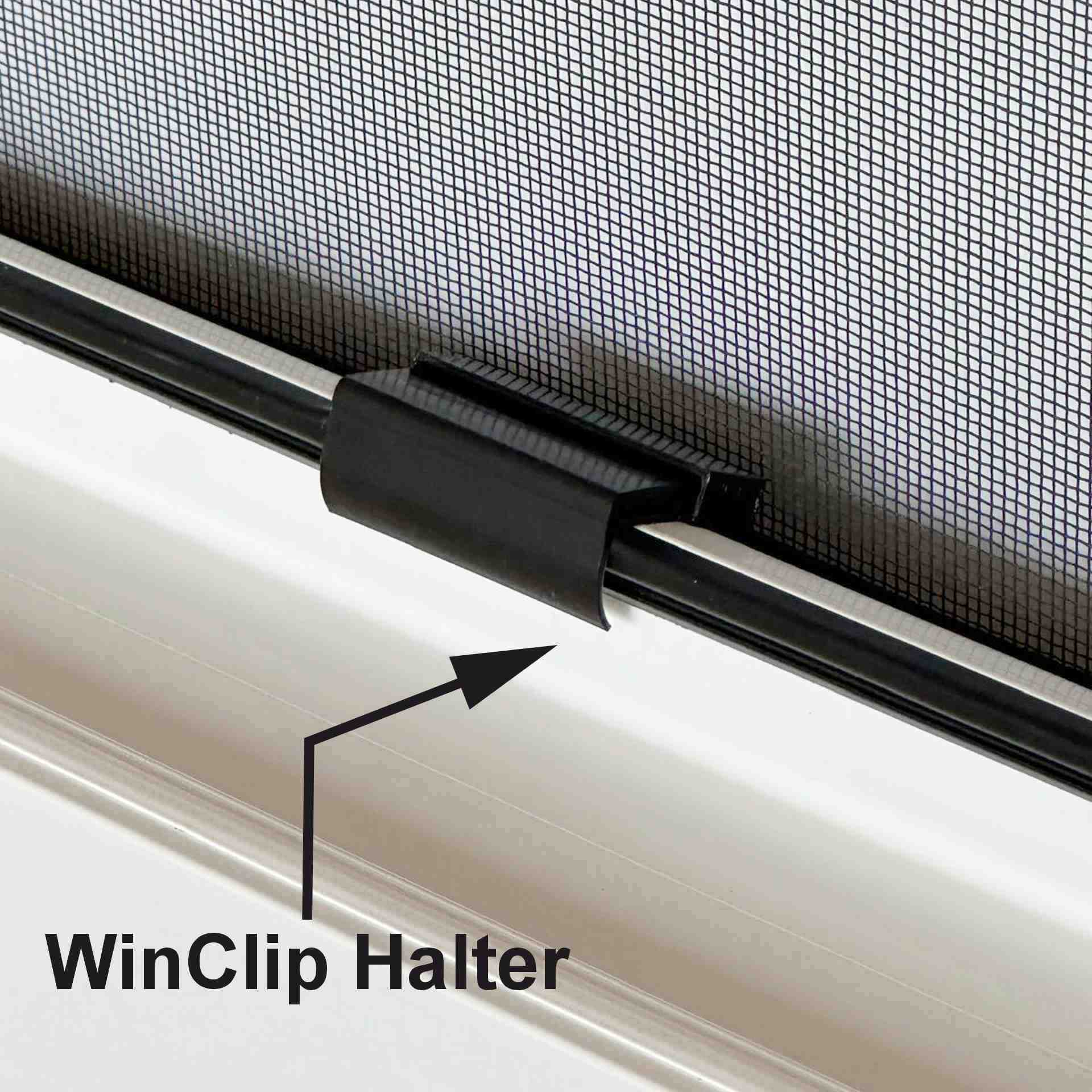 ein WinClip Style Halter ist am Fenster befestigt