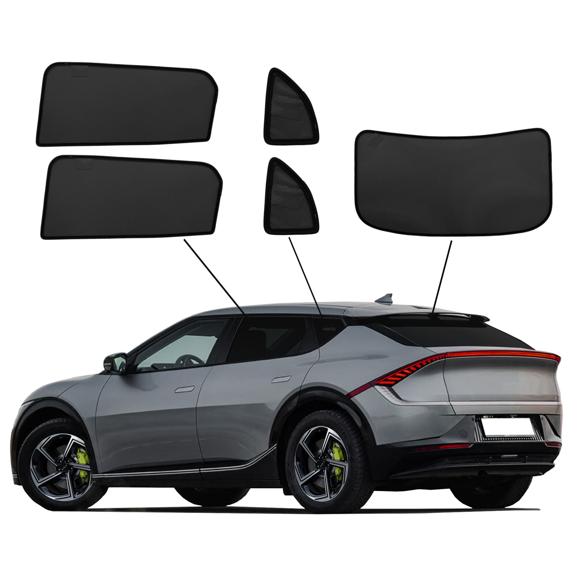 Kia EV6 SunClip Auto Sonnenschutz & Sichtschutz 2021- ein Kia EV6 mit einem ABC Set