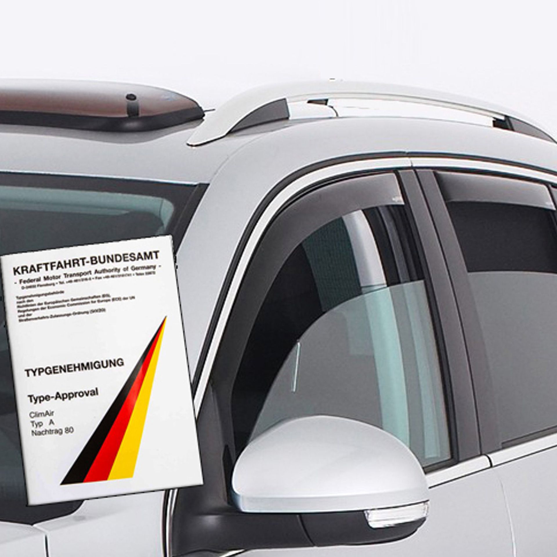 Typgenehmigung für Windabweiser vor einem Auto mit Windabweisern