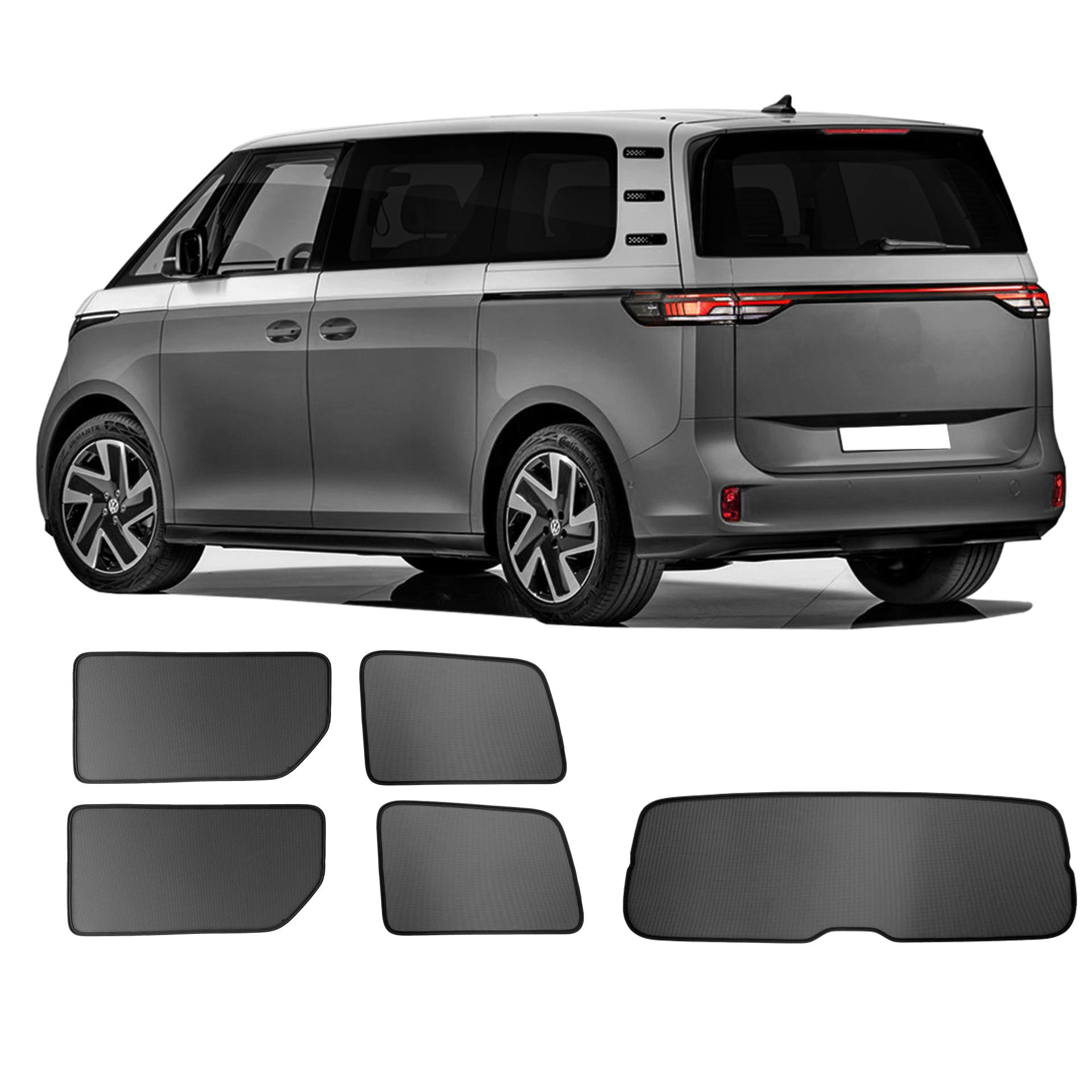 VW ID Buzz SunClip privacy & sun protection 2022- a VW ID Buzz with an ABC set