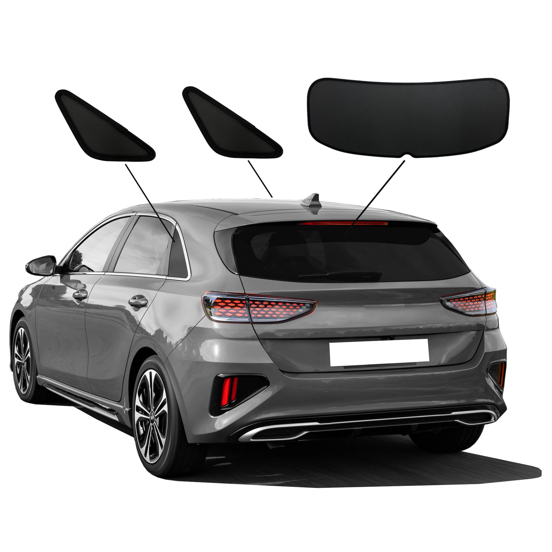 Kia Ceed III inkl. Facelift Fließheck Sonnenschutz SunClip Sonniboy 2018- Heckfenster & Seitenfenster-Set 3-teilig