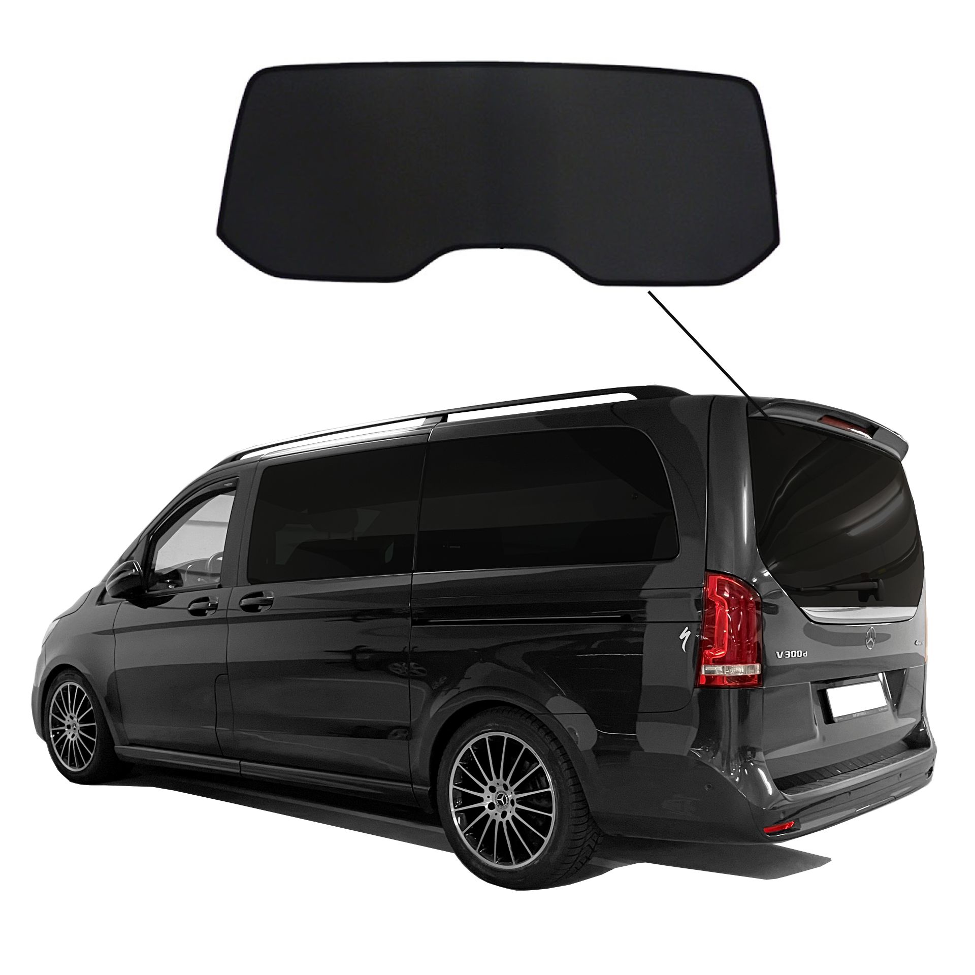 Mercedes V-class rear window SunClip privacy & sun protection 2014-2024 eine Mercedes V Klasse mit einem C Teil