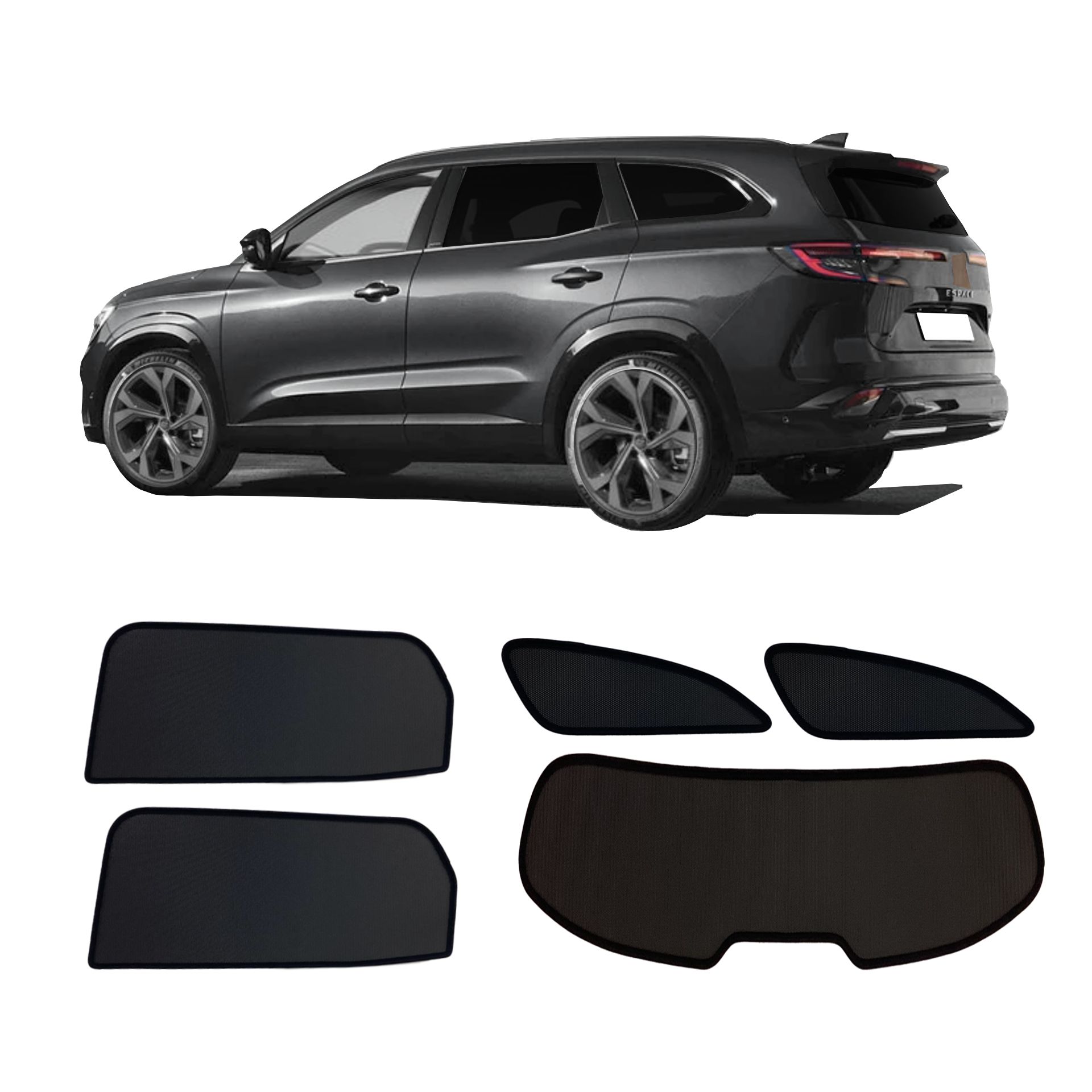 Renault Espace 6 SunClip Auto Sonnenschutz & Sichtschutz 2023- ein Renault Espace 6 mit einem ABC Set