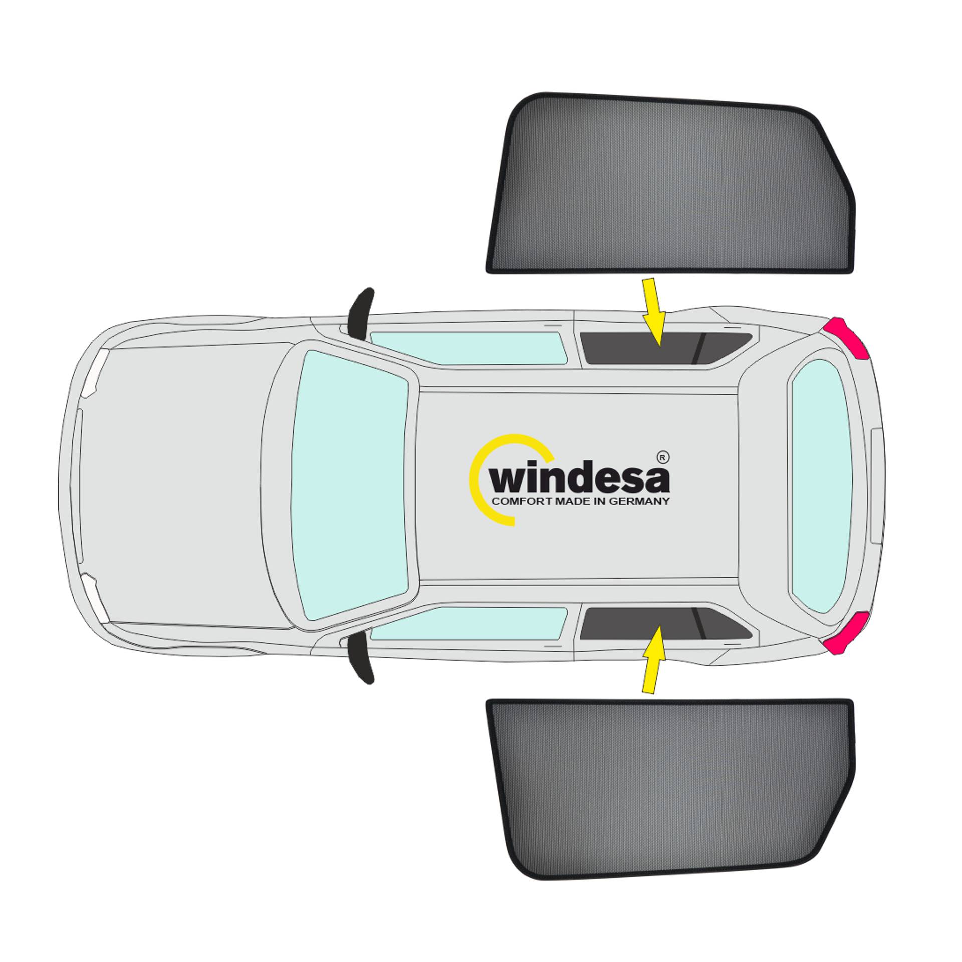 es wird die Position der Blenden an den vorderen Scheiben gezeigt (A Set)