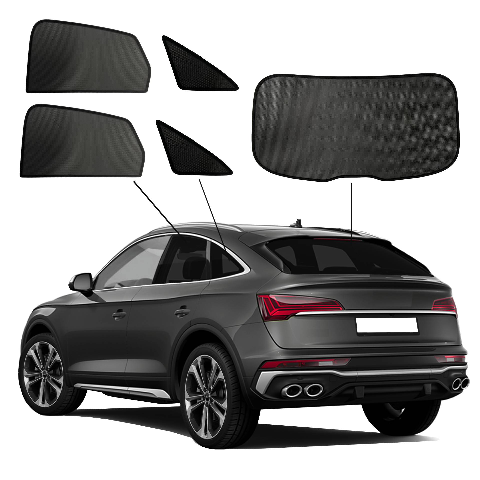 Audi Q5 Sportback SunClip privacy & sun protection 2020-2024 Complete set 5-piece an Audi Q5 sportback with an ABC set
