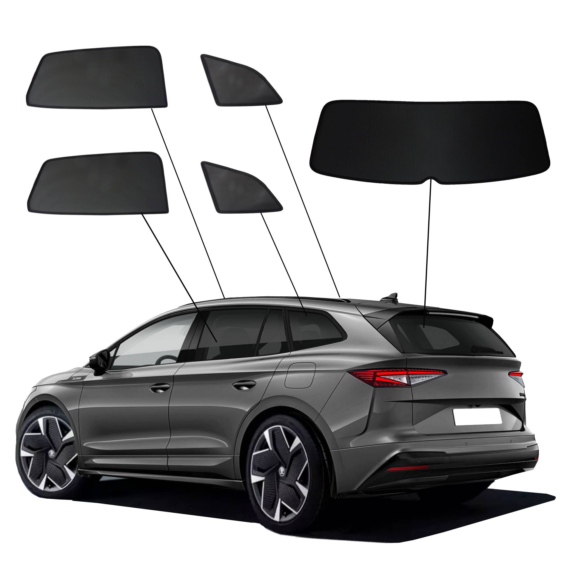 Skoda Enyaq iV SunClip privacy & sun protection 2021- a Skoda Enyaq iV with an ABC set