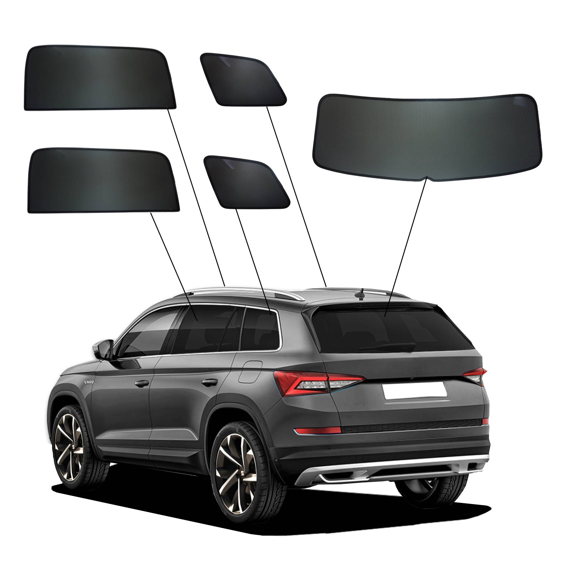 Skoda Kodiaq SunClip privacy & sun protection 2016-2023 a Skoda Kodiaq with an ABC set