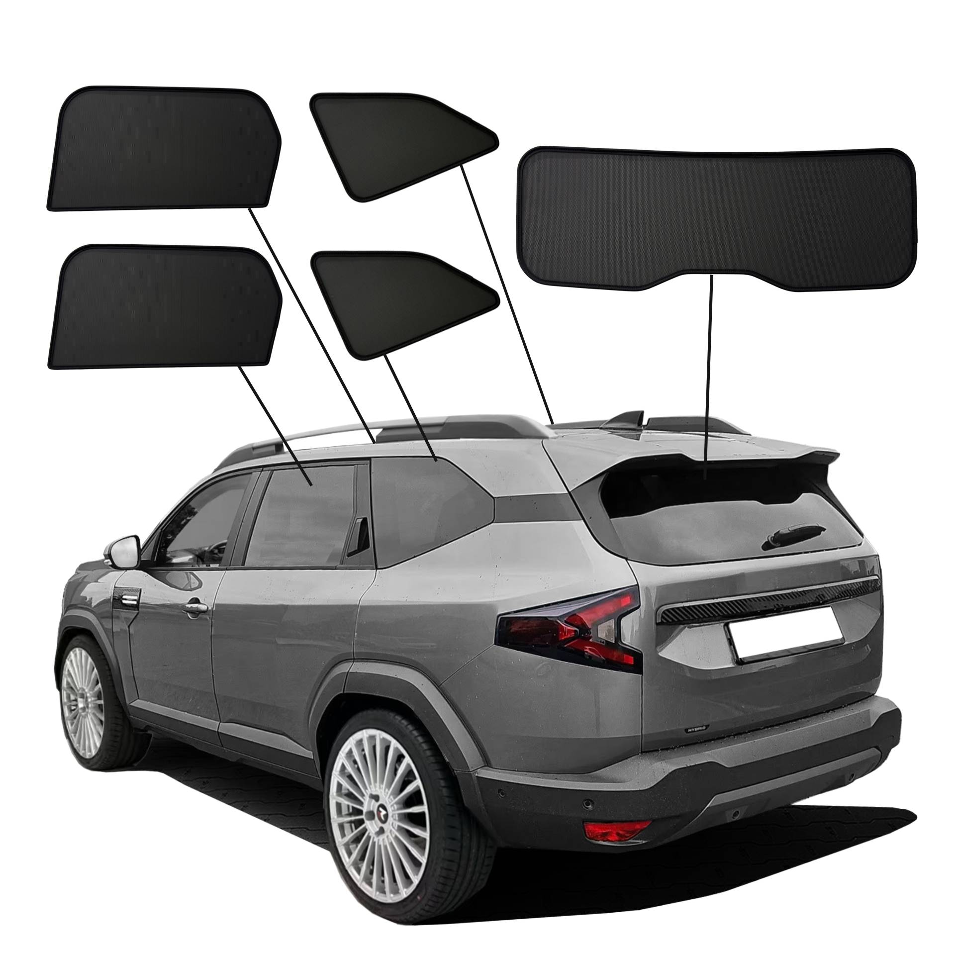 Dacia Bigster SunClip Auto Sonnenschutz & Sichtschutz 2025- ein Dacia Bigster mit einem ABC Set