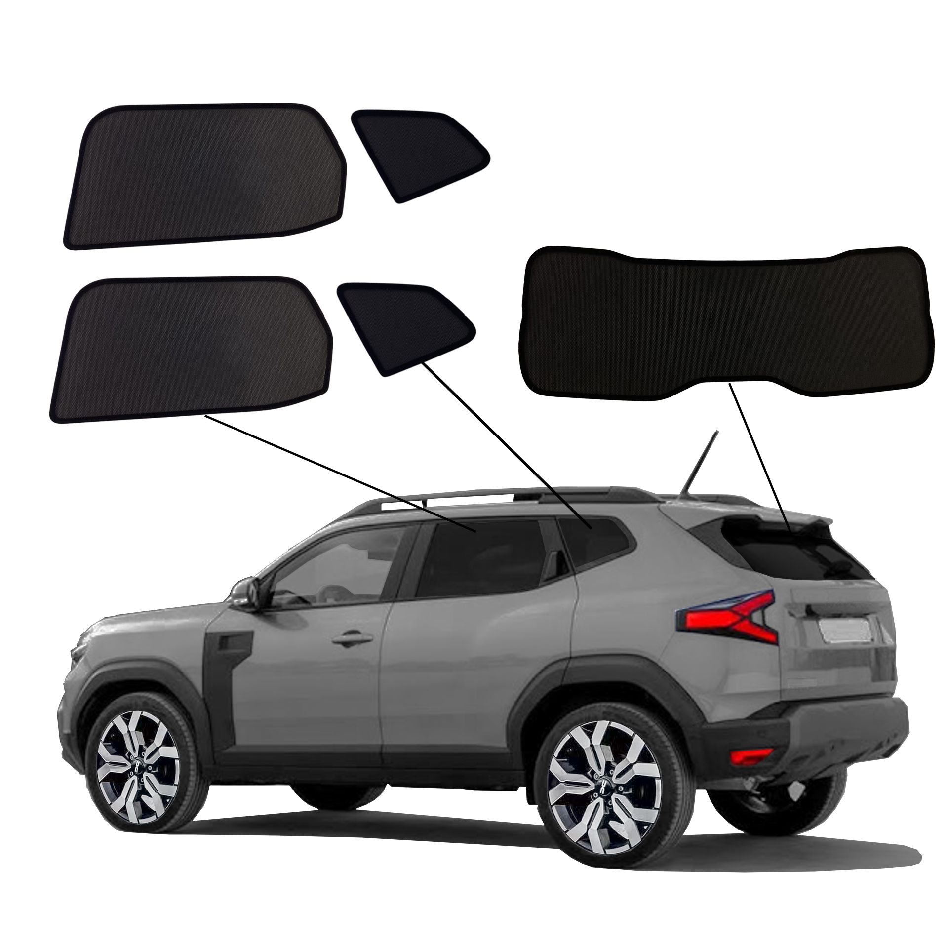 Dacia Duster SunClip privacy & sun protection 2024- a Dacia Duster with an ABC set