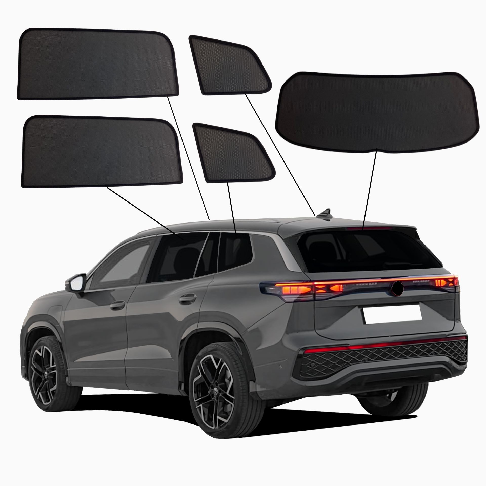 VW Tayron SunClip Auto Sonnenschutz & Sichtschutz 2025- ein VW Tayron mit einem ABC Set