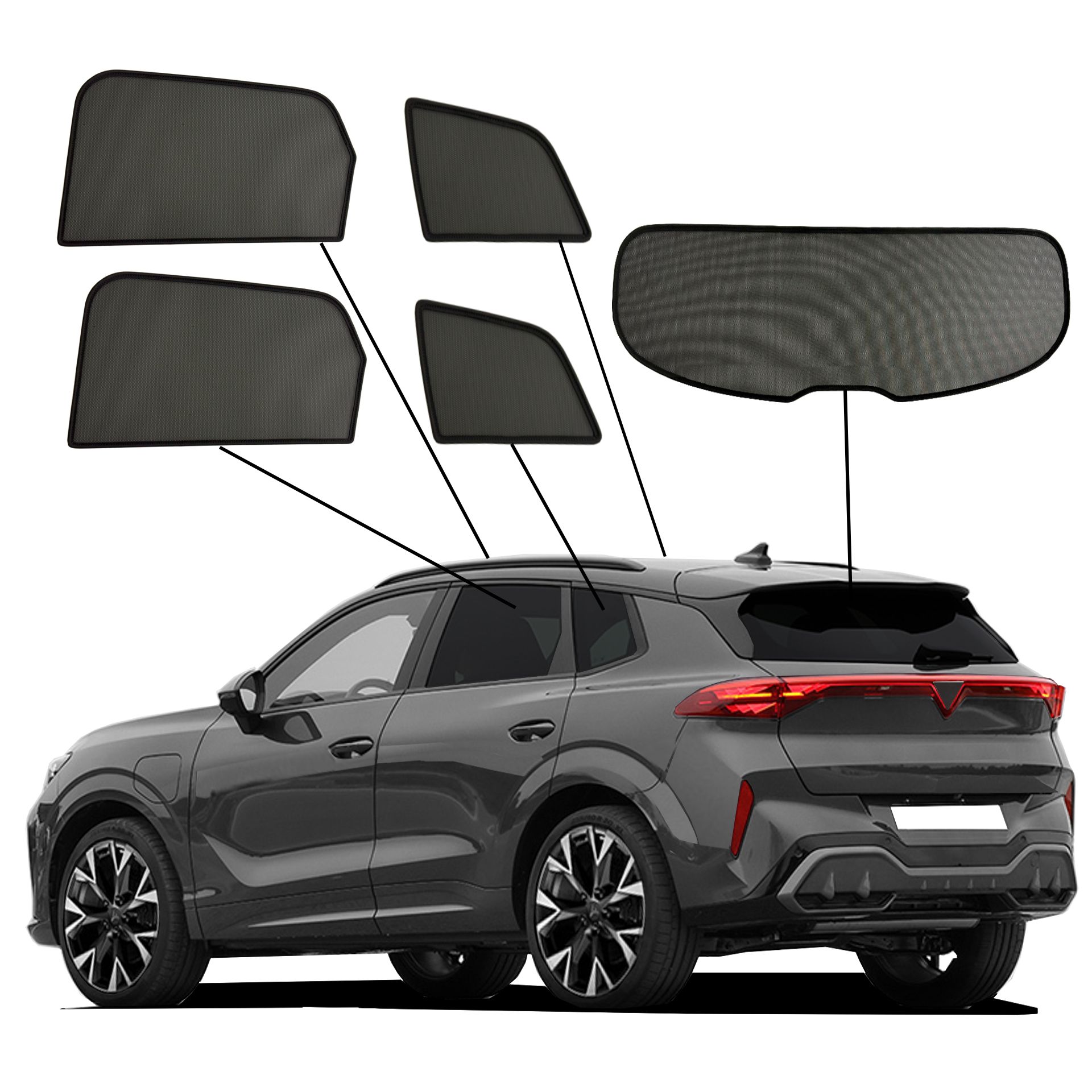 Cupra Terramar SunClip Auto Sonnenschutz & Sichtschutz 2024- ein Cupra Terramar mit einem ABC Set