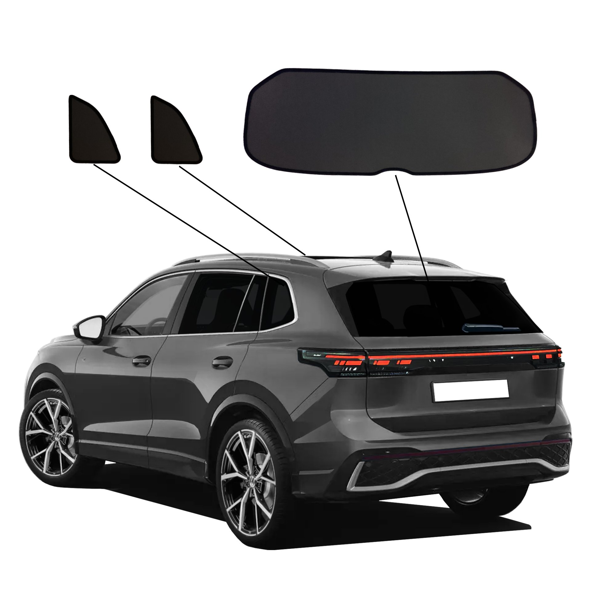 VW Tiguan III SunClip Auto Sonnenschutz & Sichtschutz 2024- Heckfenster & Seitenfenster-Set 3-teilig  ein VW Tiguan 3 mit einem BC Set