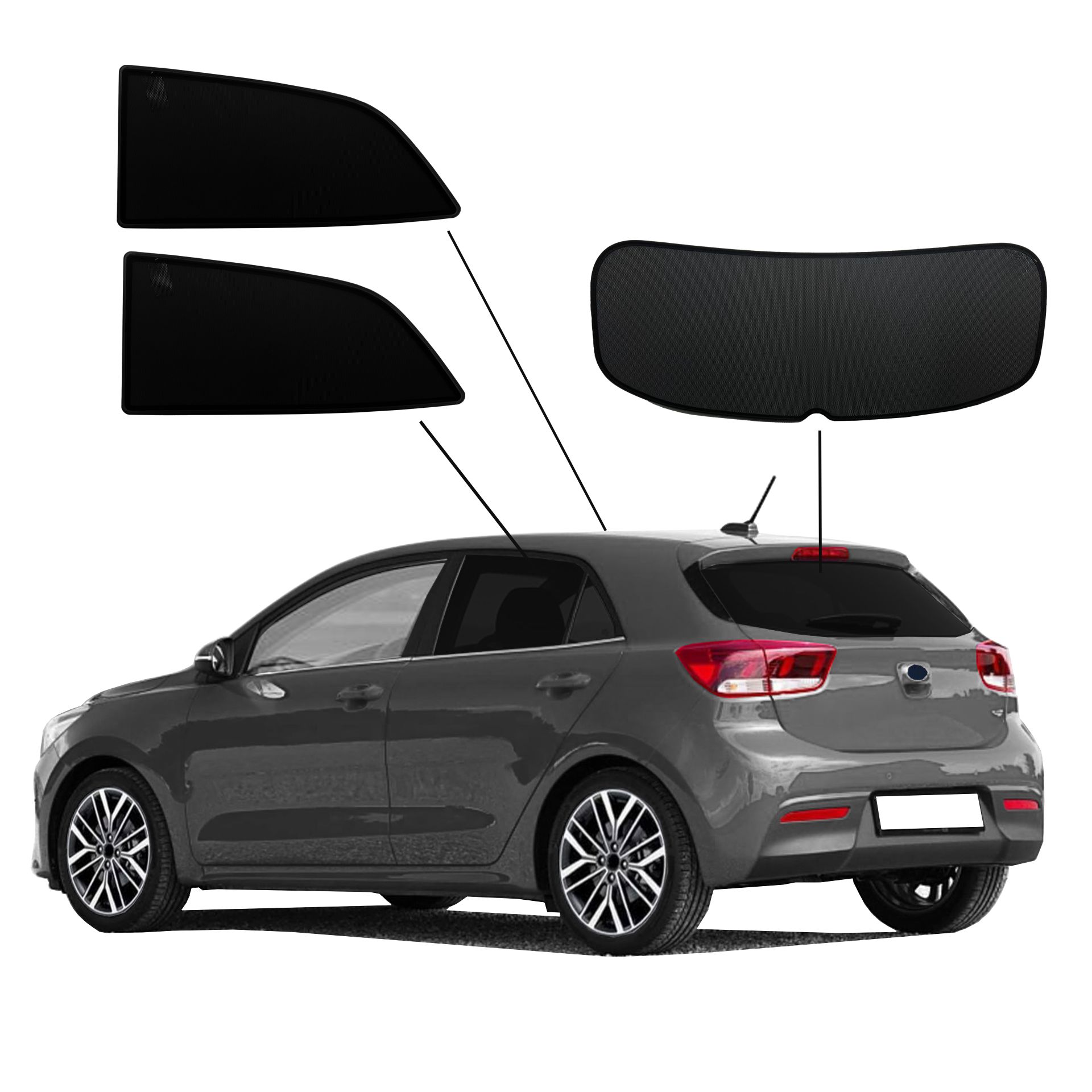 Kia Rio SunClip privacy & sun protection 2017-2023 a Kia Rio with an AC set