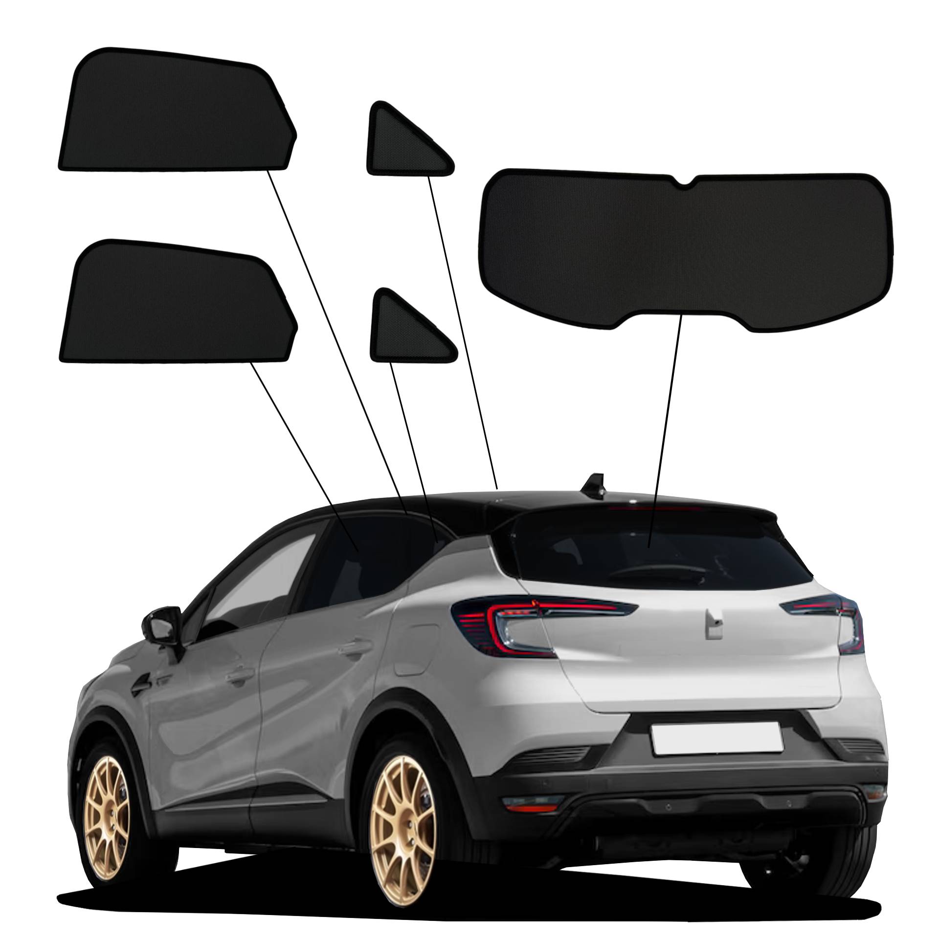 Mitsubishi ASX from 2023 onwards SunClip Sun Protection Privacy Protection UV Protection Car Sun Visor Heat Protection Insect Protection Car Window Tinting Anti-Glare Protection ein Mitsubishi ASX mit einem ABC Set