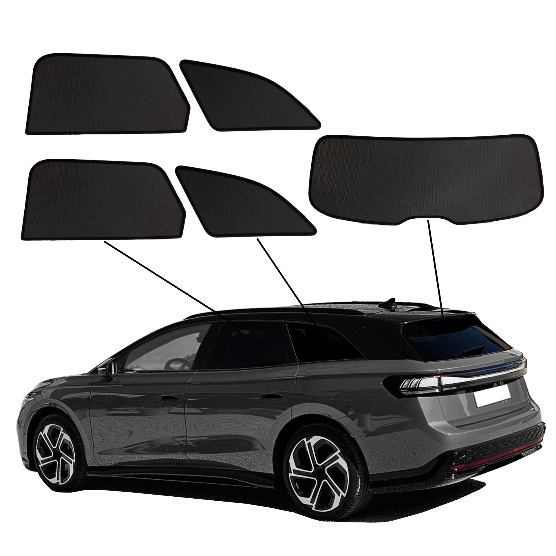 VW ID.7 Tourer SunClip Auto Sonnenschutz & Sichtschutz 2024- ein VW ID7 mit einem ABC Set