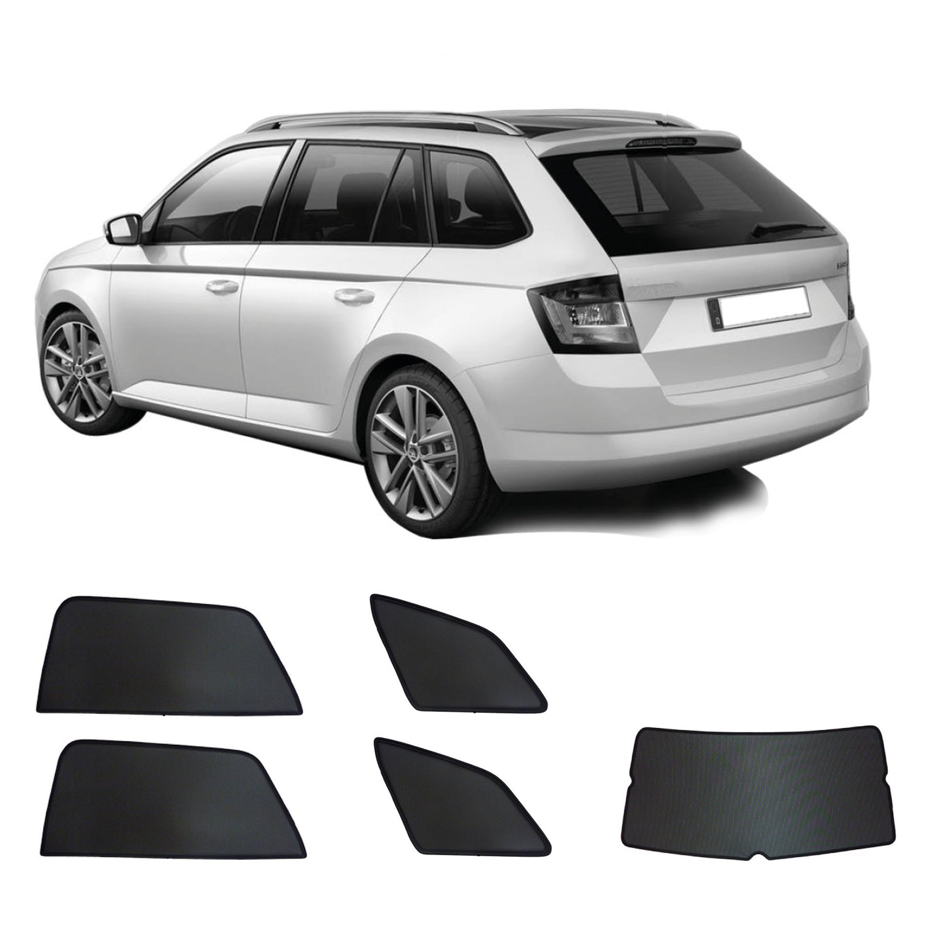 Skoda Fabia III Kombi Auto Sonnenschutz & Sichtschutz Sonniboy 2014-2022 ein Skoda Fabia 3 Kombi mit einem ABC Set