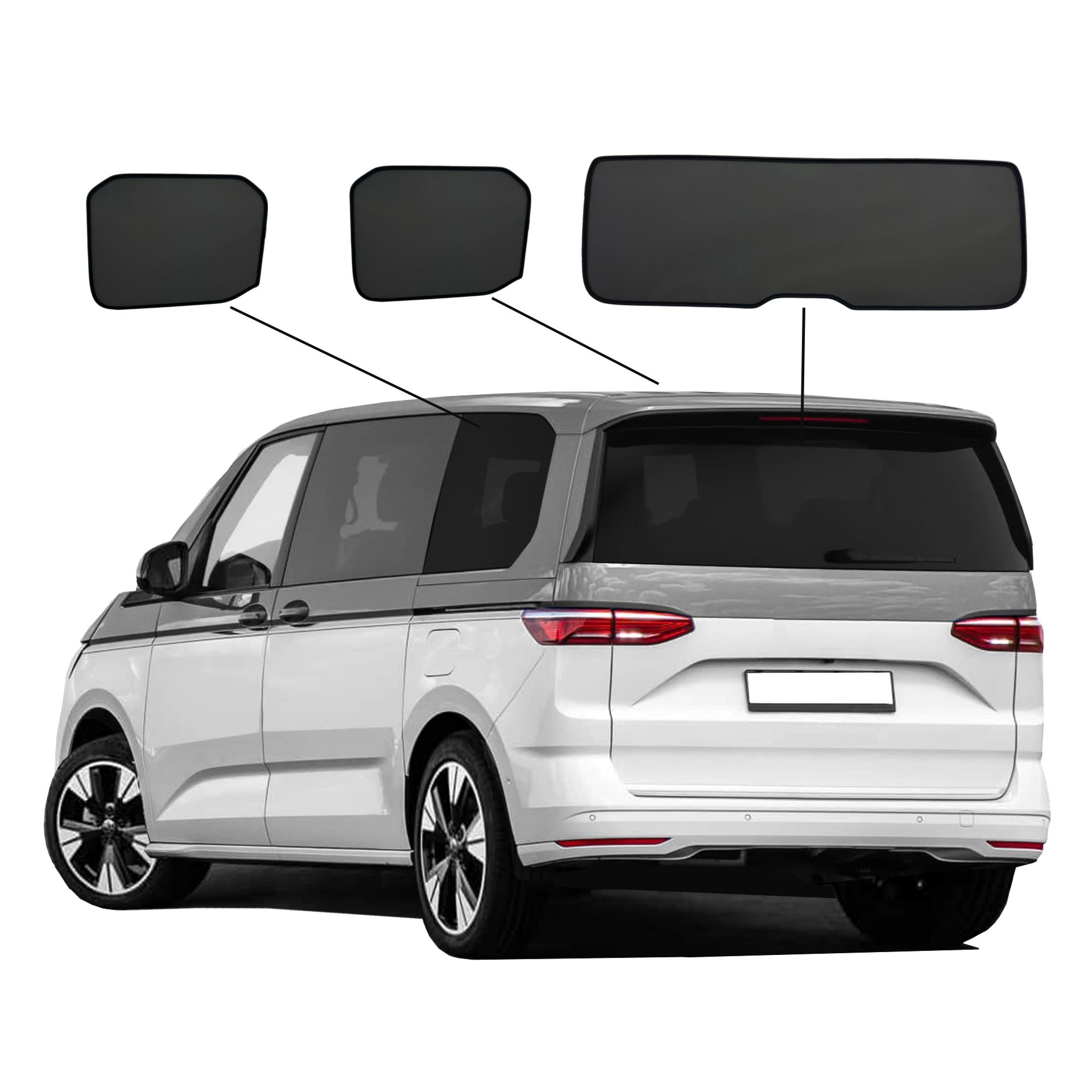 VW T7 SunClip Auto Sonnenschutz & Sichtschutz 2021- Heckfenster & Seitenfenster-Set 3-teilig ein VW T7 mit einem BC Set