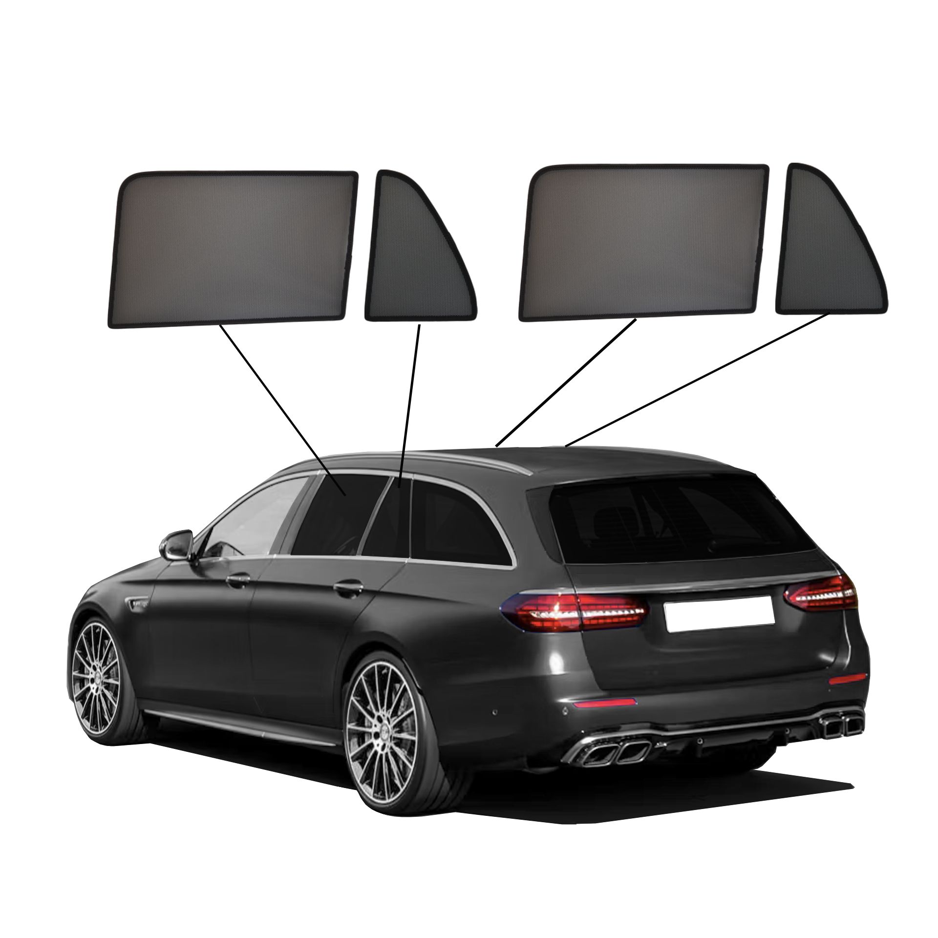 Mercedes E-Klasse T-Modell SunClip Auto Sonnenschutz & Sichtschutz 2016-2023- Türfenster-Set 4-teilig  eine Mercedes E-Klasse T-Modell mit einem A Set