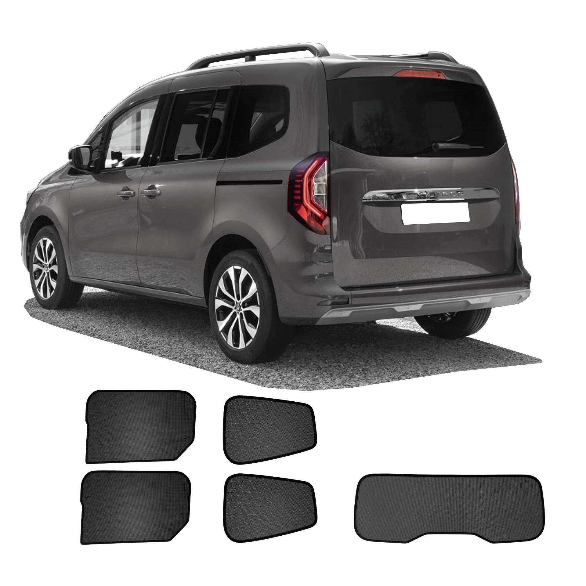Renault Kangoo, Mercedes-Benz T-Klasse, Nissan Townstar Auto Sonnenschutz & Sichtschutz Sonniboy 2021- ein Renault Kangoo mit einem ABC Set