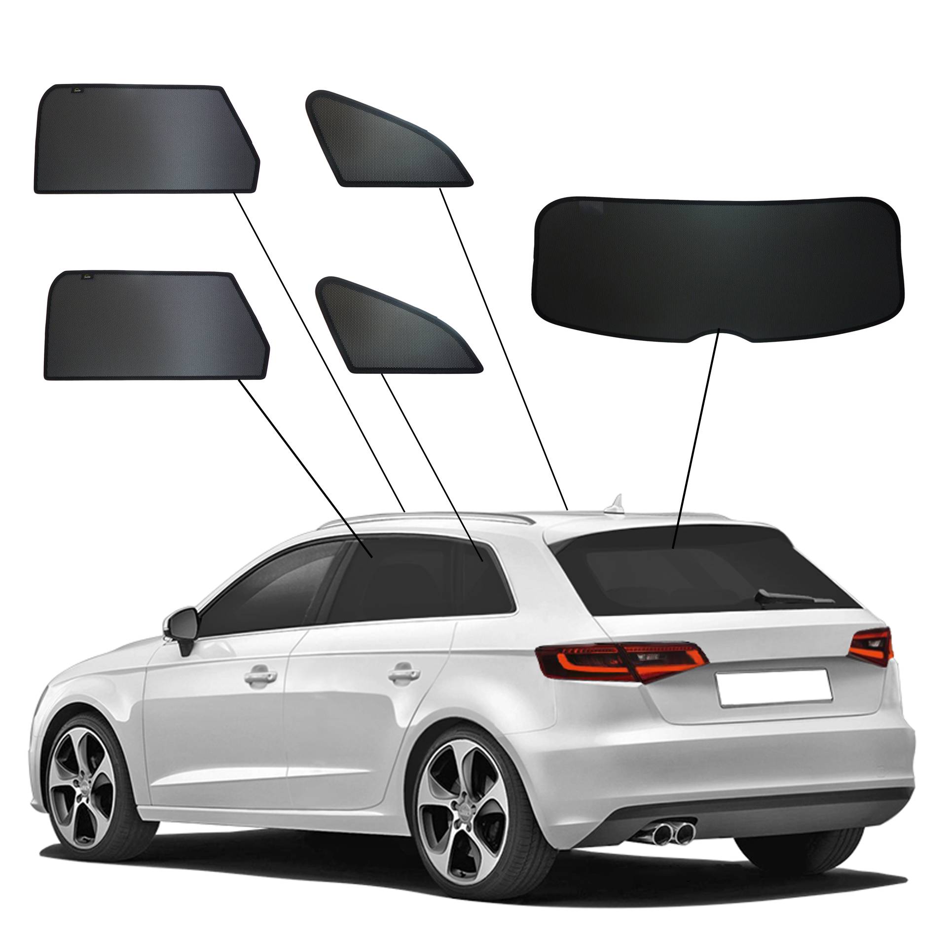 Audi A3 Sportback SunClip Auto Sonnenschutz & Sichtschutz 2012-2020 ein Audi A3 mit einem ABC Set