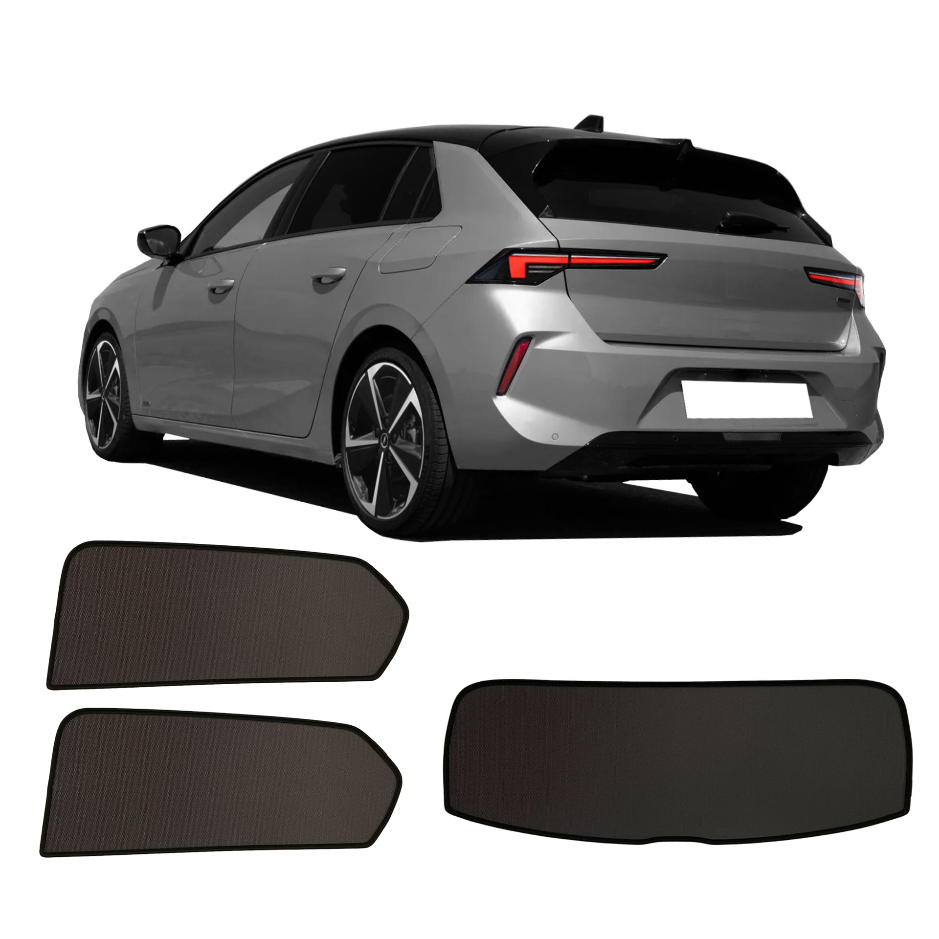 Opel Astra L hatchback SunClip privacy & sun protection 2022- an Opel Astra L hatchback with an AC set