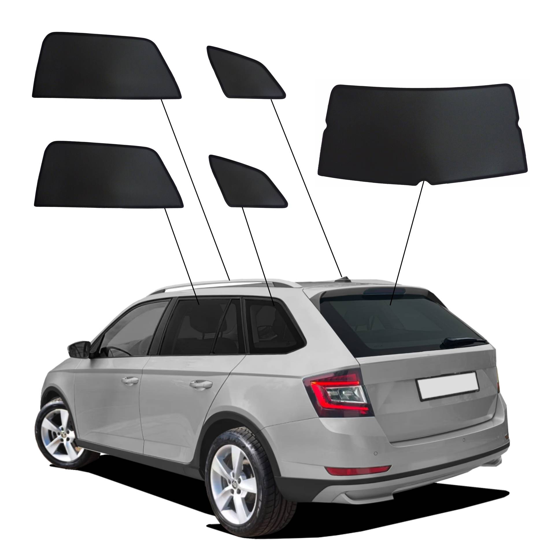 Skoda Fabia III Kombi SunClip Auto Sonnenschutz & Sichtschutz 2014-2022 ein Skoda Fabia 3 Kombi mit einem ABC Set