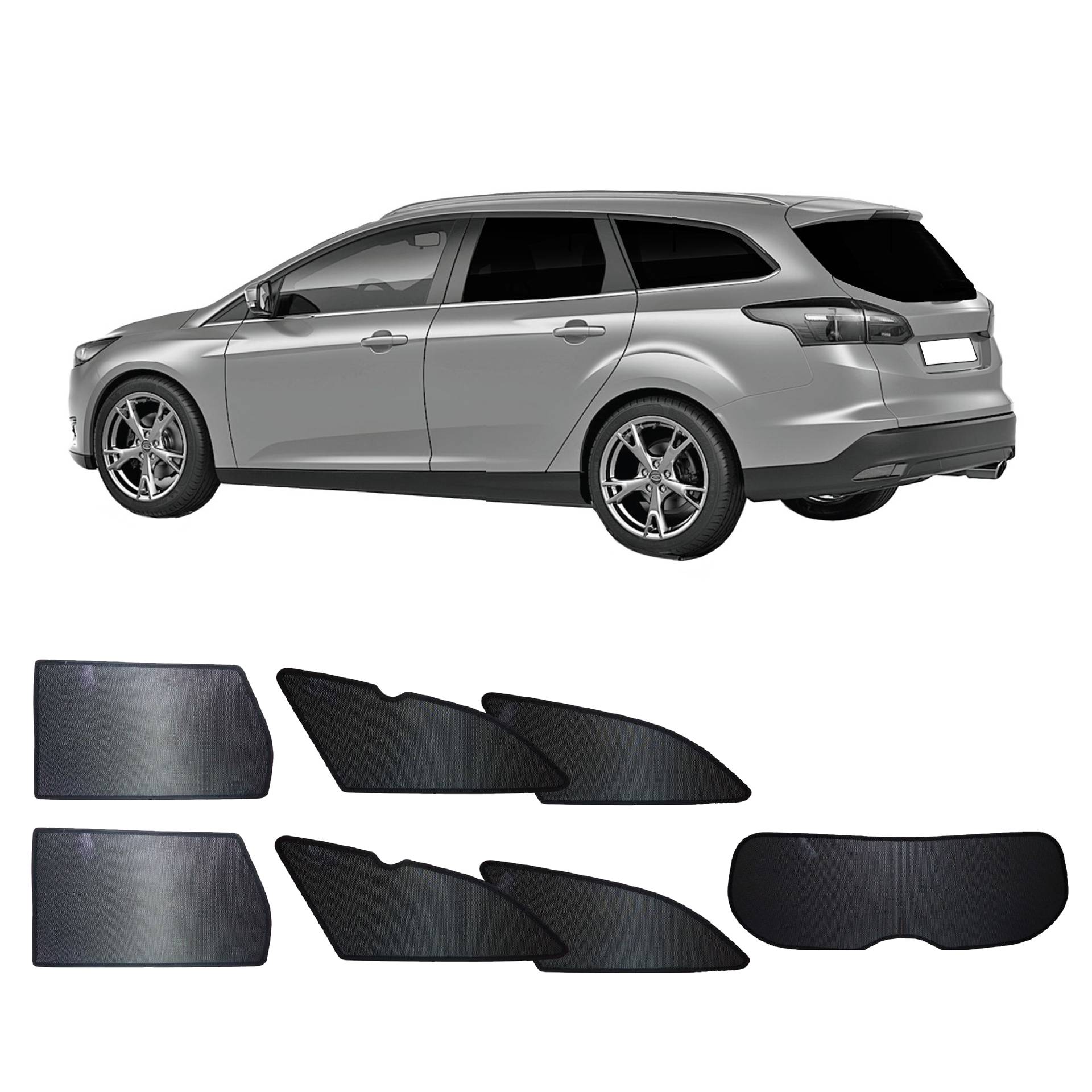 Ford Focus Turnier 3 SunClip Auto Sonnenschutz & Sichtschutz 2011-2018 ein Ford Focus Turniert 3 mit einem ABC Set