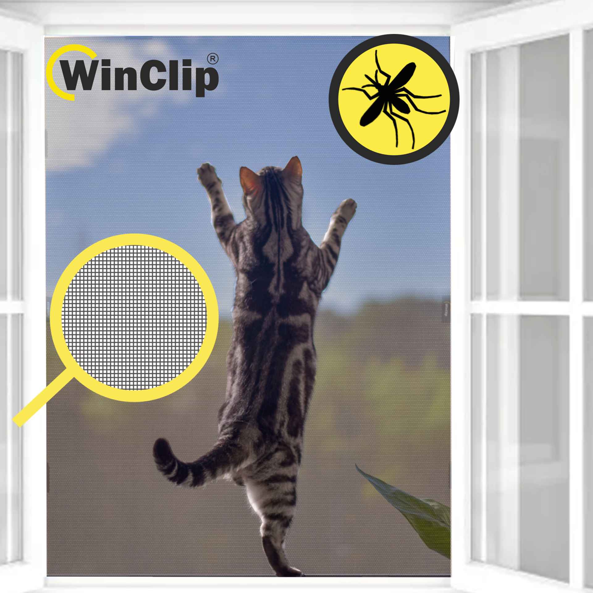 WinClip STYLE PetScreen cat safety screen for plastic windows WinClip STYLE PetScreen cat safety screen for plastic windows