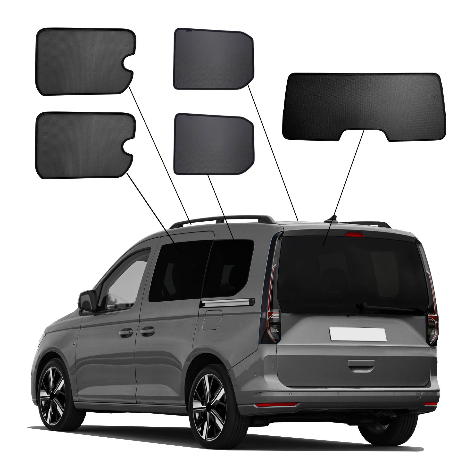 VW Caddy 5 mit Ausstellfenster ab 2020 SunClip Sonnenschutz Sichtschutz UV-Schutz Auto Sonnenblende Hitzeschutz Insektenschutz ein VW Caddy mit einem SunClip