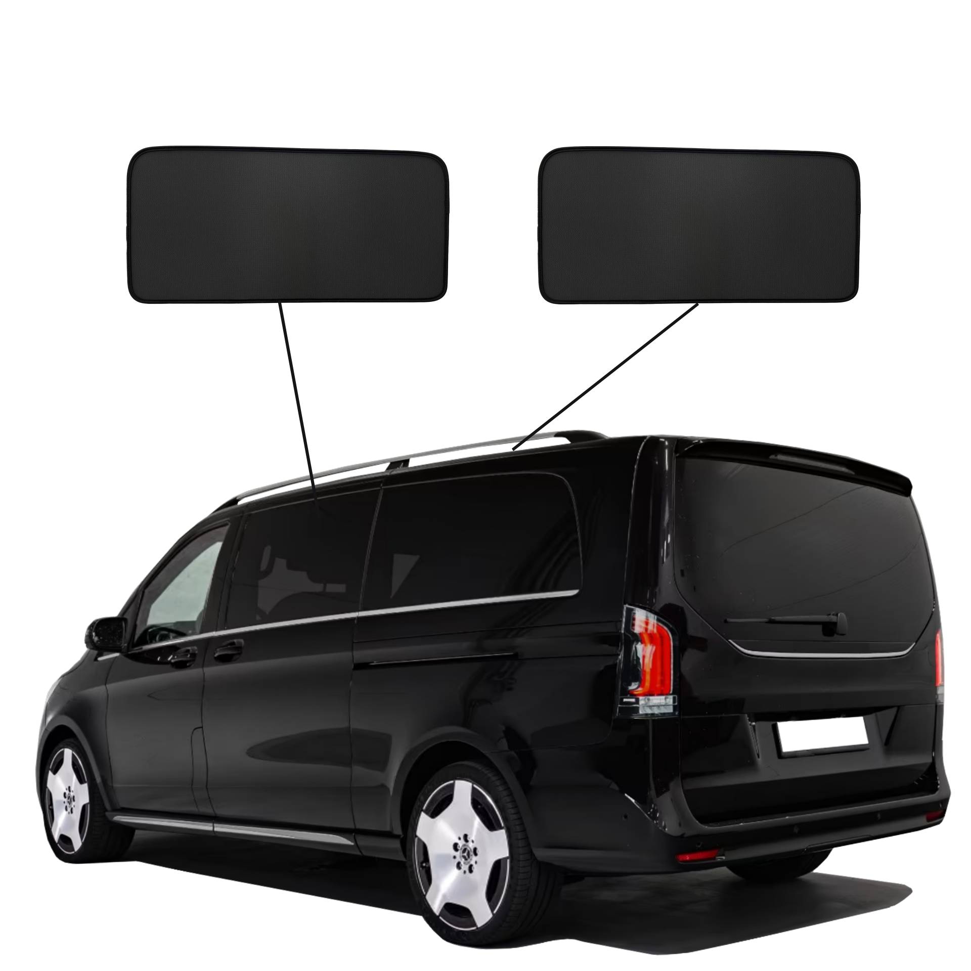 Mercedes V-class SunClip privacy & sun protection 2024- Door window set 2-piece eine Mercedes V Klasse lang mit einem A Set