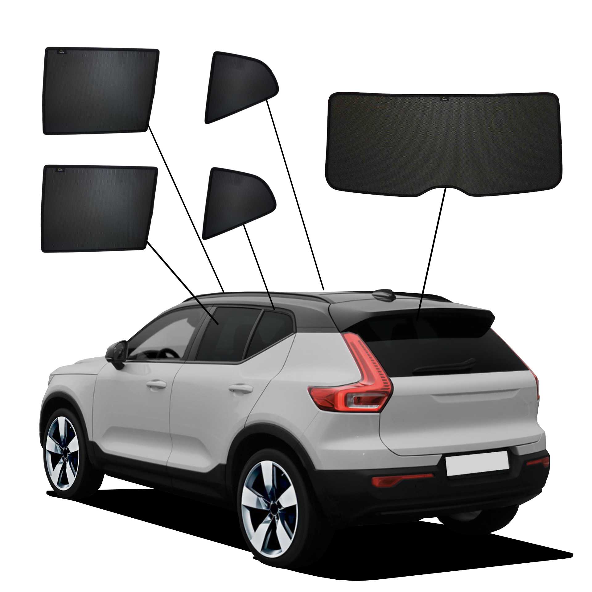 Volvo XC40 ab 2017 SunClip Sonnenschutz Sichtschutz UV-Schutz Auto Sonnenblende Hitzeschutz Insektenschutz Blendschutz Autoscheibentönung ein Volvo XC40 mit einem ABC Set