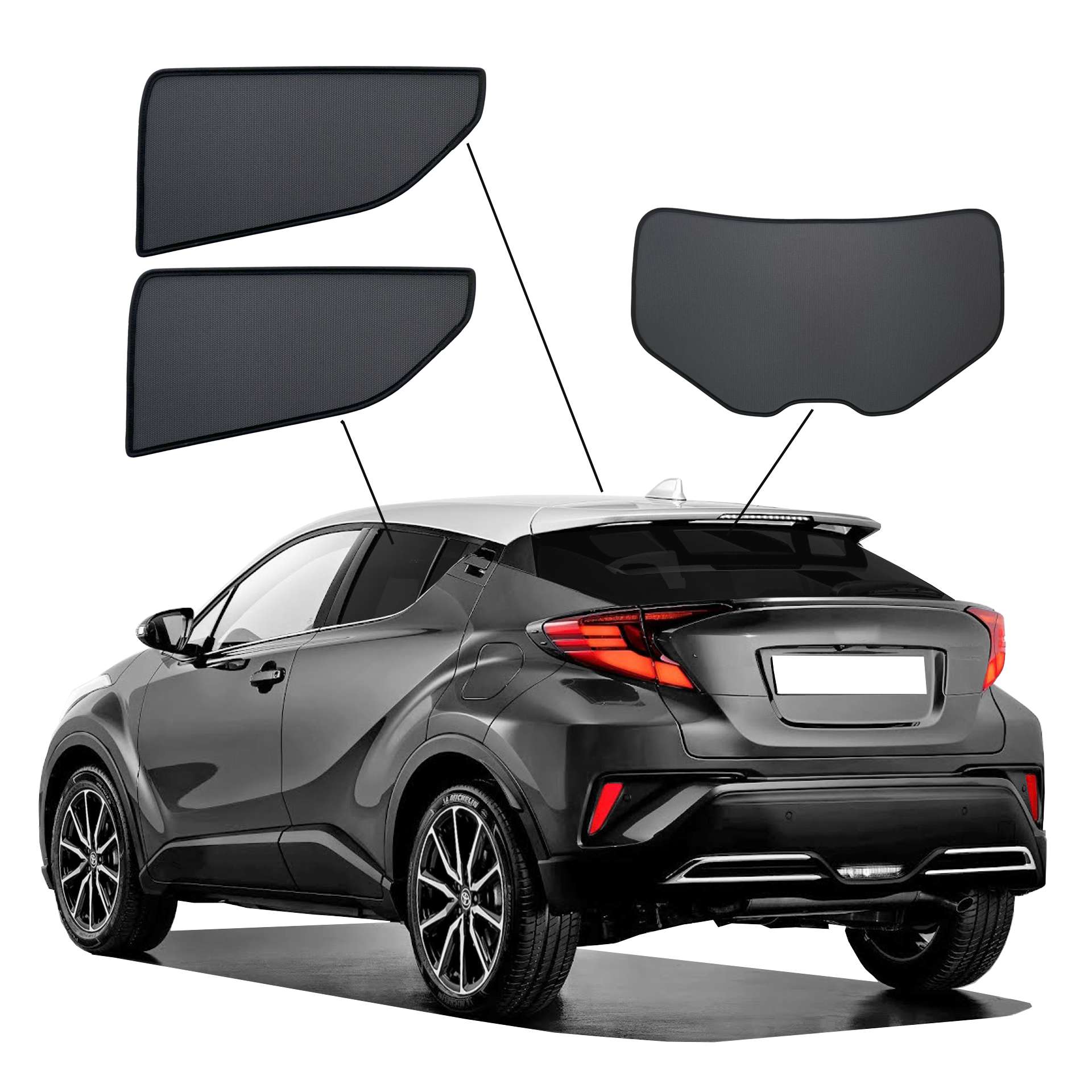 Toyota C-HR SunClip privacy & sun protection 2016-2023 a Toyota C-HR with an AC set