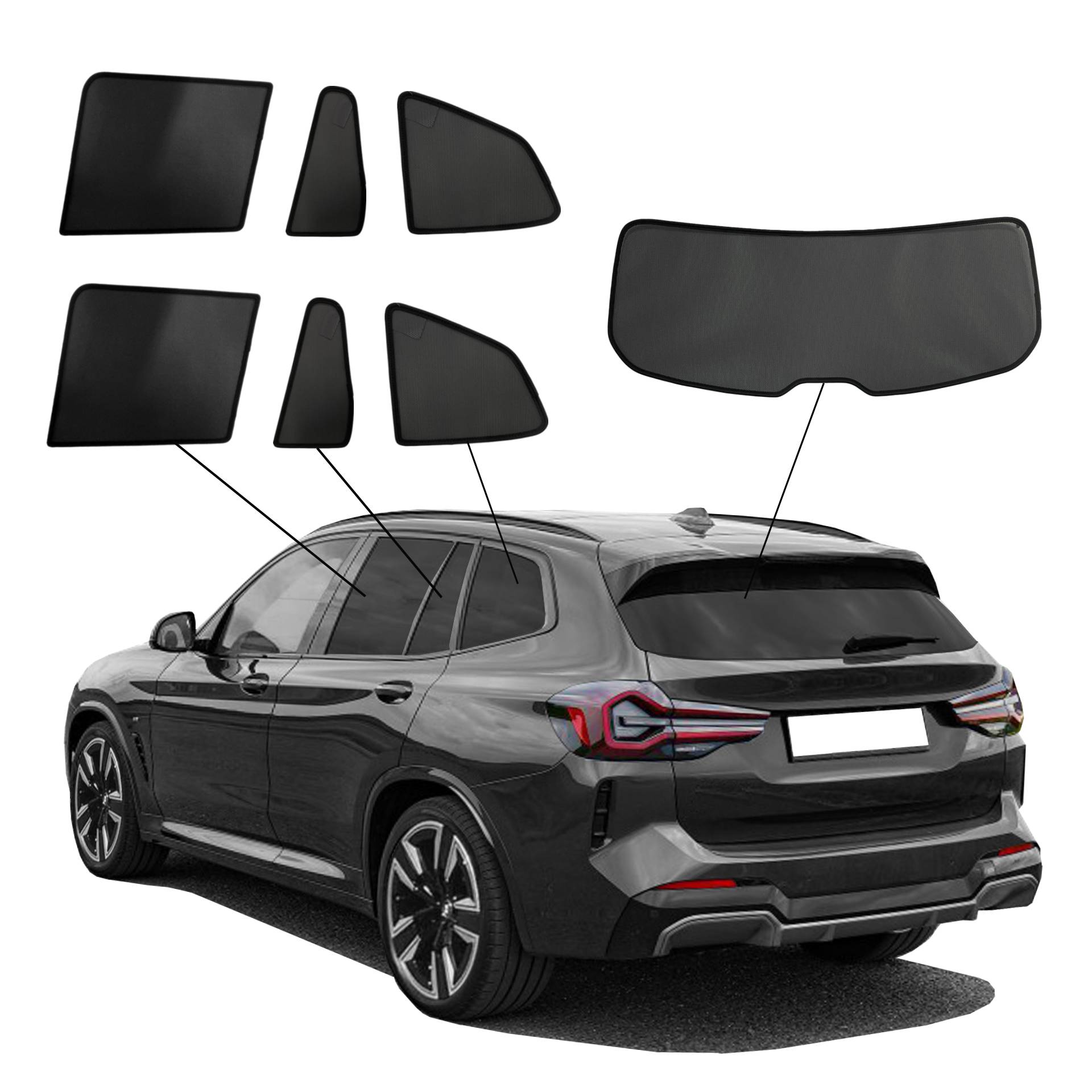 BMW (i) X3 SunClip Auto Sonnenschutz & Sichtschutz 2017-2023 ein BMX iX3 mit einem ABC SEt